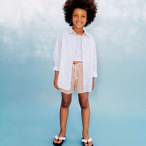 Zara NWT red stripe elastic high waist shorts 9Y - Picture 1 of 7